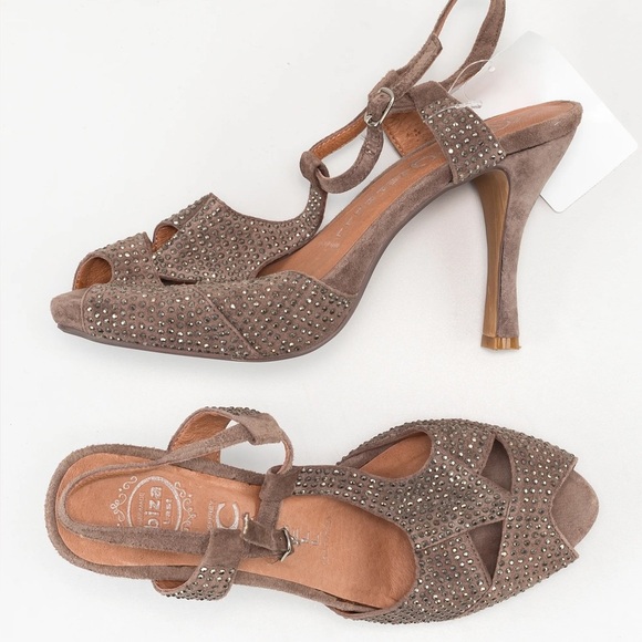Jeffrey Campbell taupe suede rhinestone Ibiza Jasper heel sandals - size 10 - Picture 1 of 5
